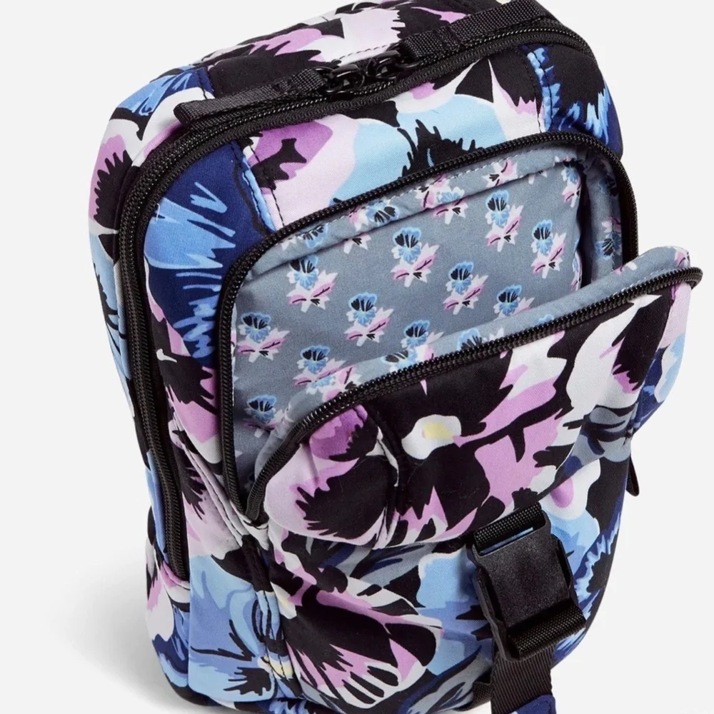 NWT Vera Bradley Plum Pansies Utility Sling Backpack